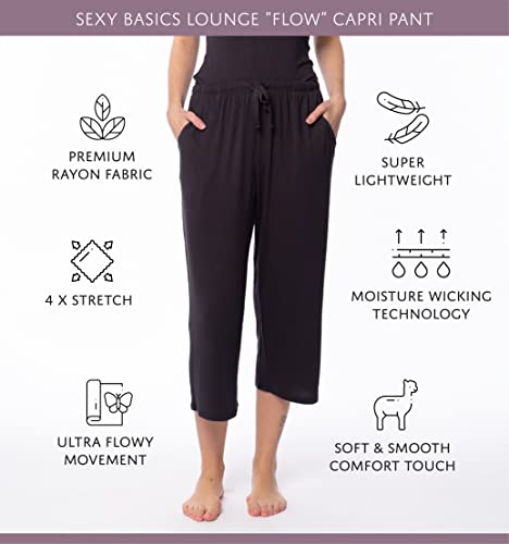 Sexy Basics 24/7 Anywear Women's 3 Pack Relaxed Flowy Capri Cropped Yoga Lounge Pants