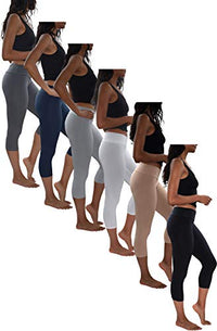 Womens 3 Pack & 6 Pack Buttery Soft Brushed Active Stretch Yoga Cropped Capri Skinny Pant Leggings