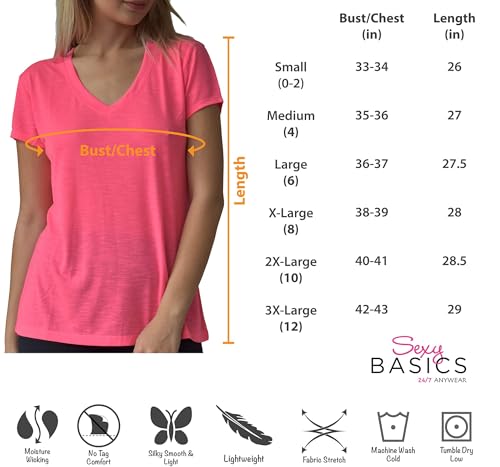 Sexy Basics Women's 5 Pack V Neck T-Shirts | Workout - Activewear - Yoga - Sleep Ultra Soft Stretch Short Sleeve Tops