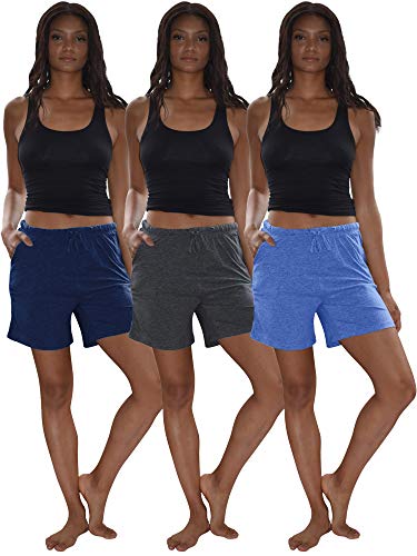 3 Pack Women's Soft Flex Cotton Drawstring Lounge Shorts