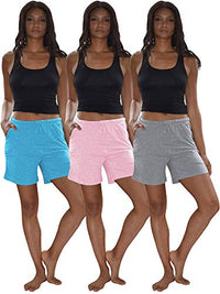 3 Pack Women's Soft Flex Cotton Drawstring Lounge Shorts