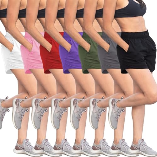 7 Pack Women's Athletic Quick-Dry Running Shorts With Pocket