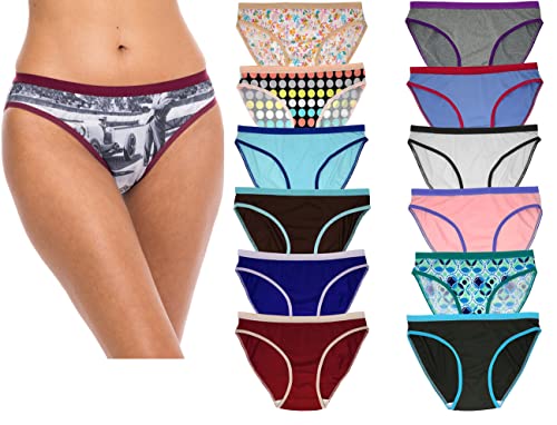 12 Pack Women's Micro Fiber Hi-Cut Leg Bikini Panties
