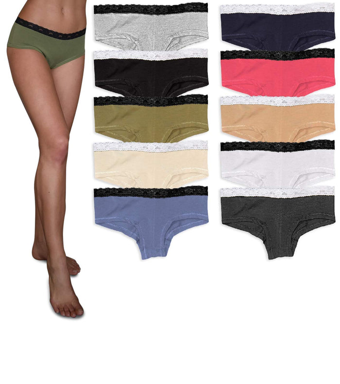 Womens Lace Underwear Boyshort -Boyleg Panties Cotton-Spandex/Ultra-Soft Cotton Stretch Underwear- 10 Pack Colors