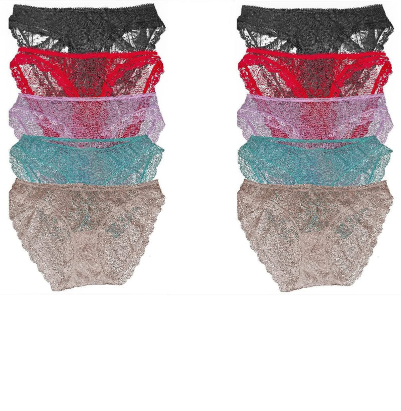 Sexy Basics Women's 10 Pack Soft & Stretchy Cheeky Lace Bikini Underwear | Lace Panties