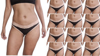 12 Pack Women's Lace Trim Cotton-Spandex Bikini Panties