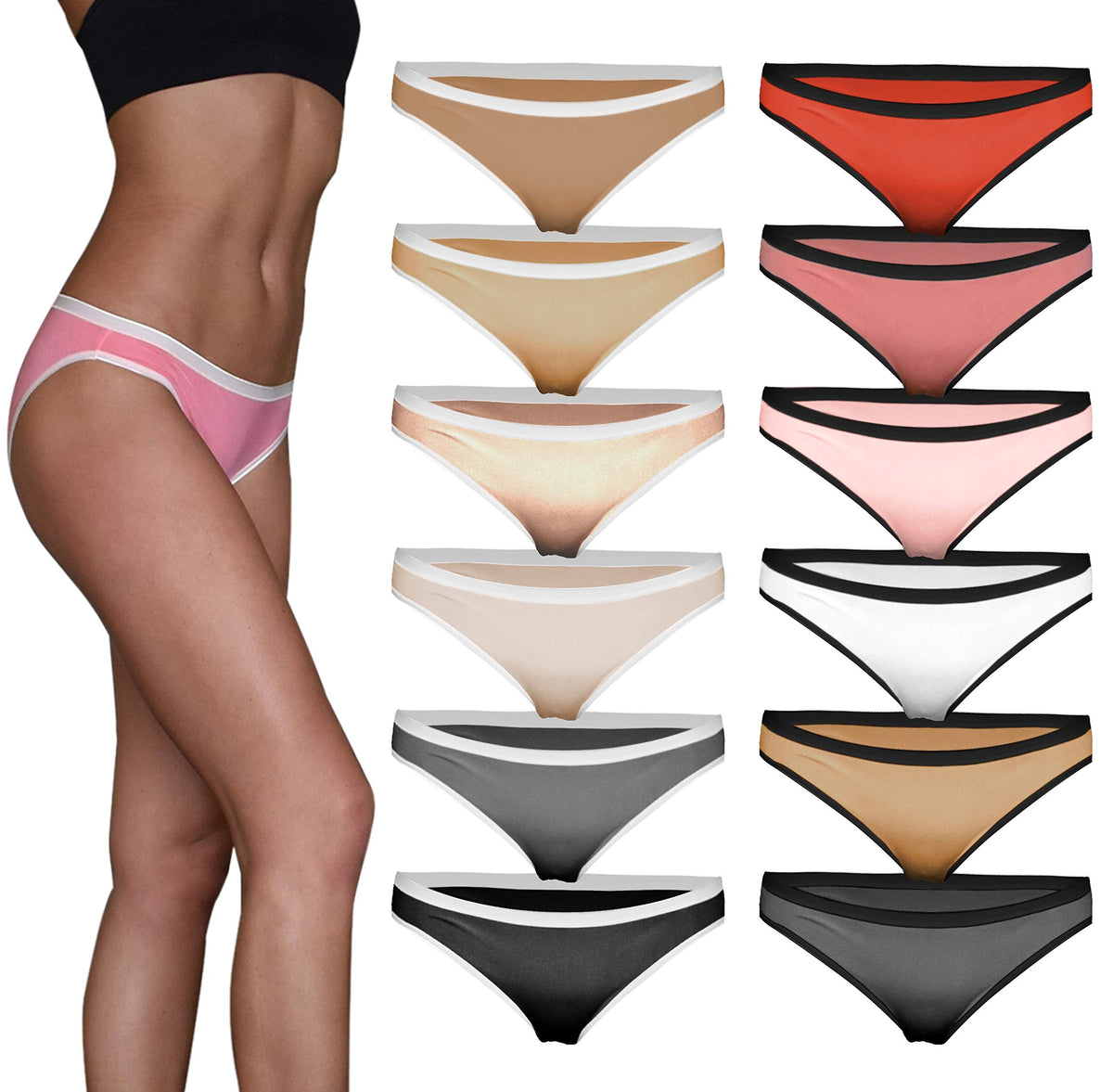 12 Pack Women's Micro Fiber Hi-Cut Bikini Panties