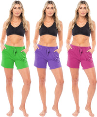 3 Pack Women's Soft Flex Cotton Drawstring Lounge Shorts