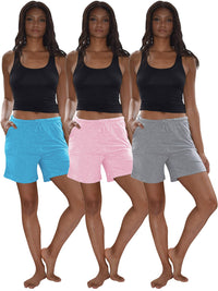 3 Pack Women's Soft Flex Cotton Drawstring Lounge Shorts