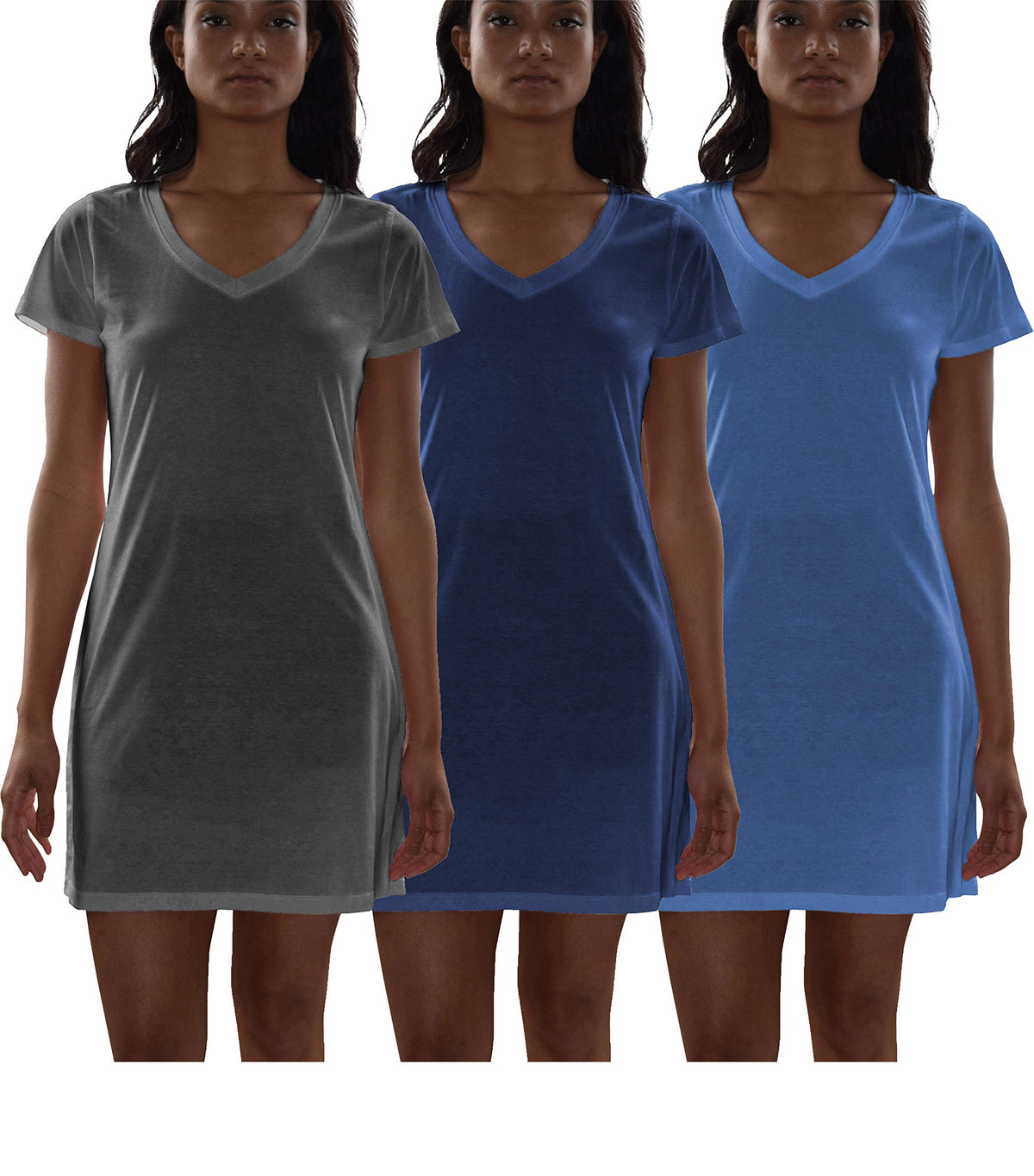 3 Pack Women's Cotton Short Sleeve Long Sleep Shirt