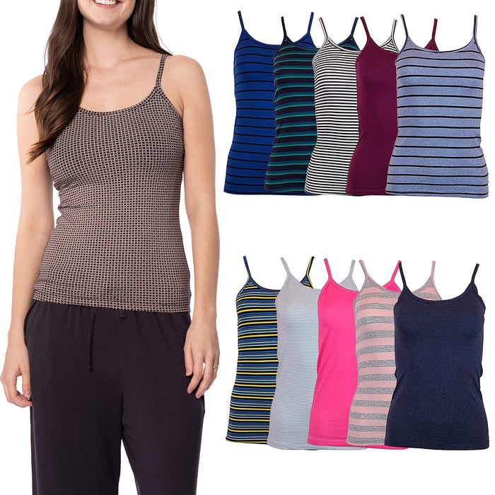 Women's Slim Fit Cotton Stretch Cami Tanks - Pack of 10