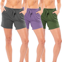 3 Pack Women's Soft Flex Cotton Drawstring Lounge Shorts